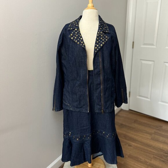 Catherine's Denim Studded Jacket Tulip Skirt Suit Sz 2X - Picture 2 of 15